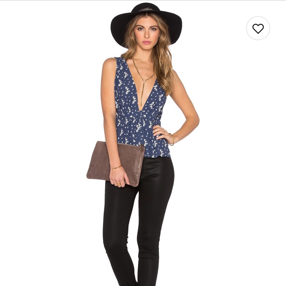 L’Academie navy floral deep V top Sz Xs